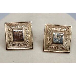 Gold Tone Cuff Links With Etched Design - Vintage